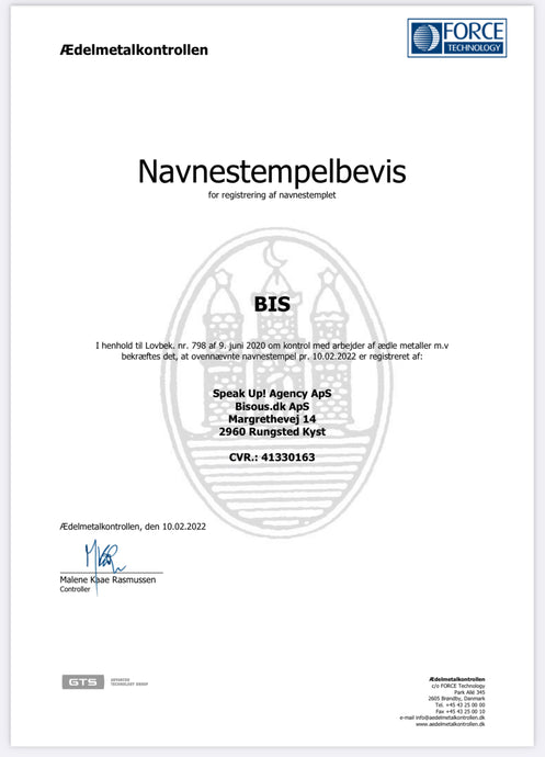 BISOUS registered in the Danish Name Stamp Register